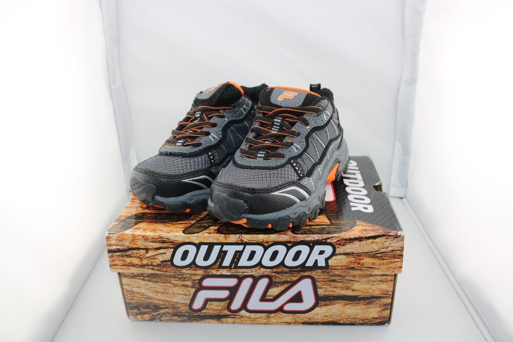 Fila Tractile 2 Kids Size 10.5 Trail Running Shoes Gray Black Orange Athletic